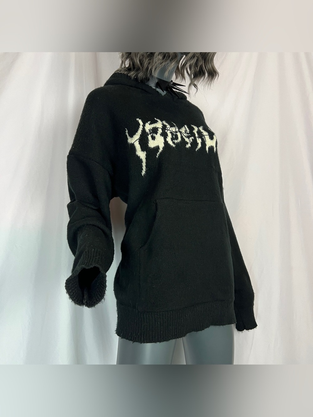 Black & White Knit Centipede Hoodie Sweater